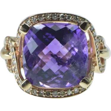 10K Cushion Amethyst Diamond Halo Twist Statement… - image 1