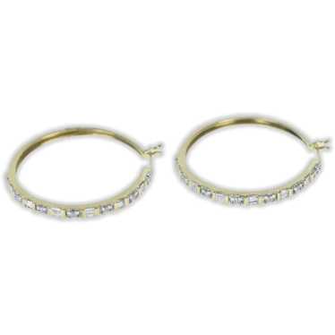 10K 1.00 Ctw Diamond Classic Hoop Vintage Earring… - image 1