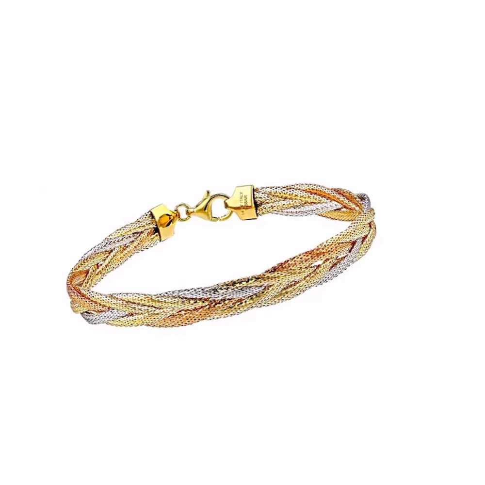 Three Color 14k Gold Bracelet Braided Rose Yellow… - image 4