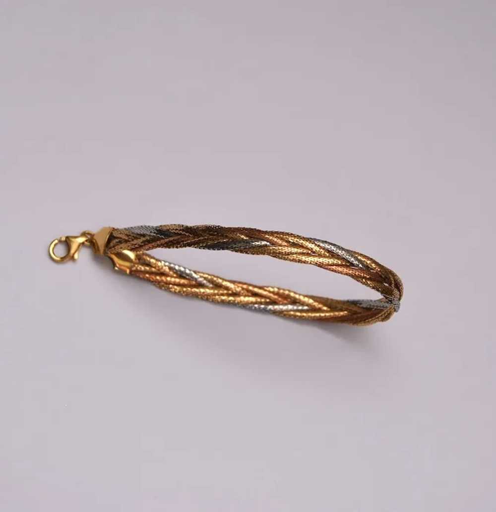 Three Color 14k Gold Bracelet Braided Rose Yellow… - image 6