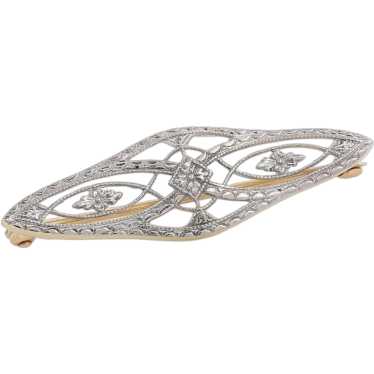 Vintage Filigree Pin Brooch 14K Yellow Gold & Plat