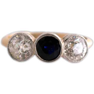 14K Gold Diamond and Sapphire Bezel Set Ring - image 1