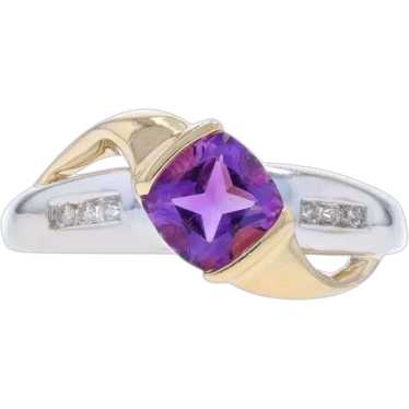 White Gold Amethyst & Diamond Bypass Ring - 14k Cu