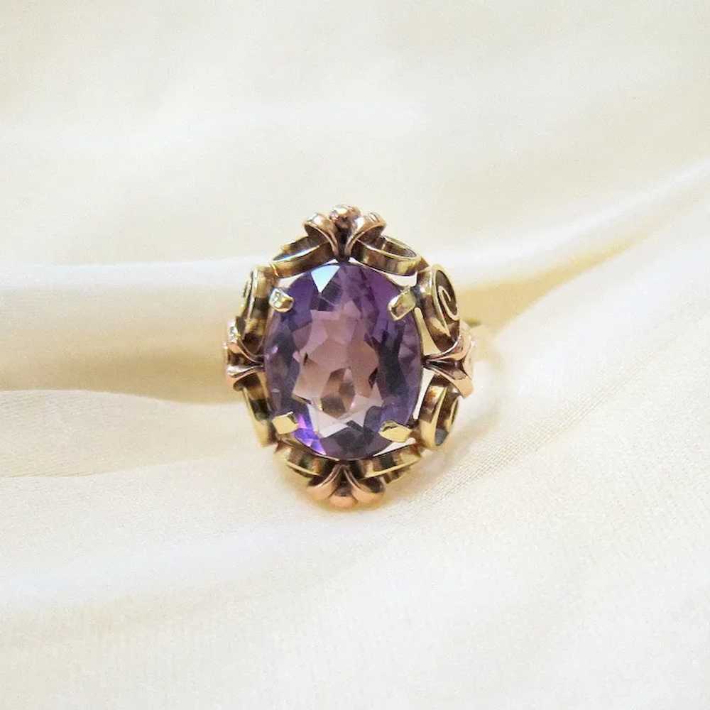 European 14K Yellow Rose Gold Oval Amethyst Ring - image 11