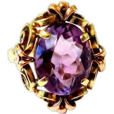 European 14K Yellow Rose Gold Oval Amethyst Ring - image 1