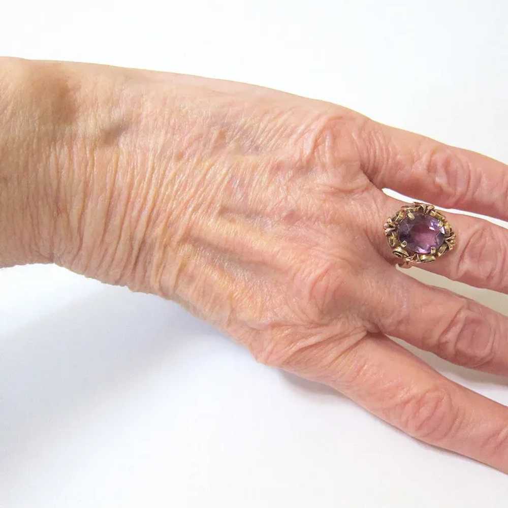 European 14K Yellow Rose Gold Oval Amethyst Ring - image 2