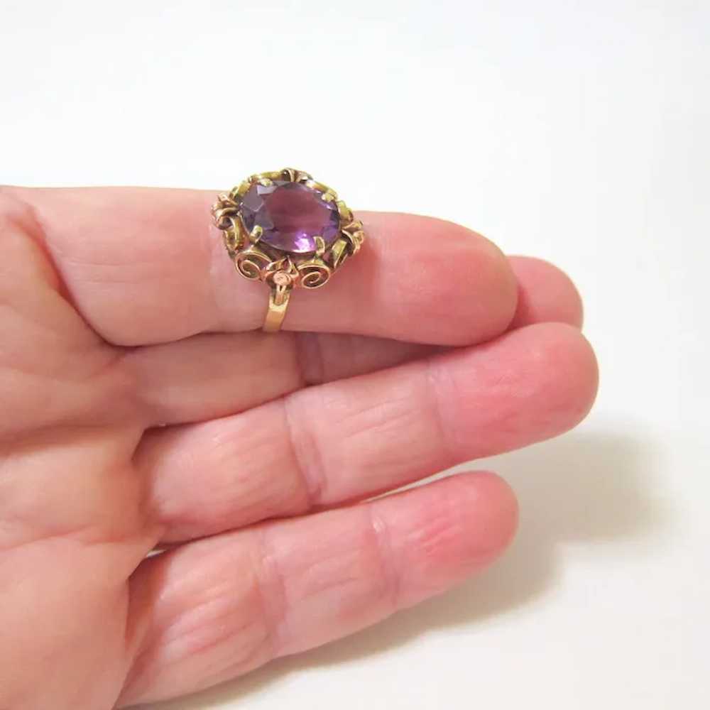 European 14K Yellow Rose Gold Oval Amethyst Ring - image 4