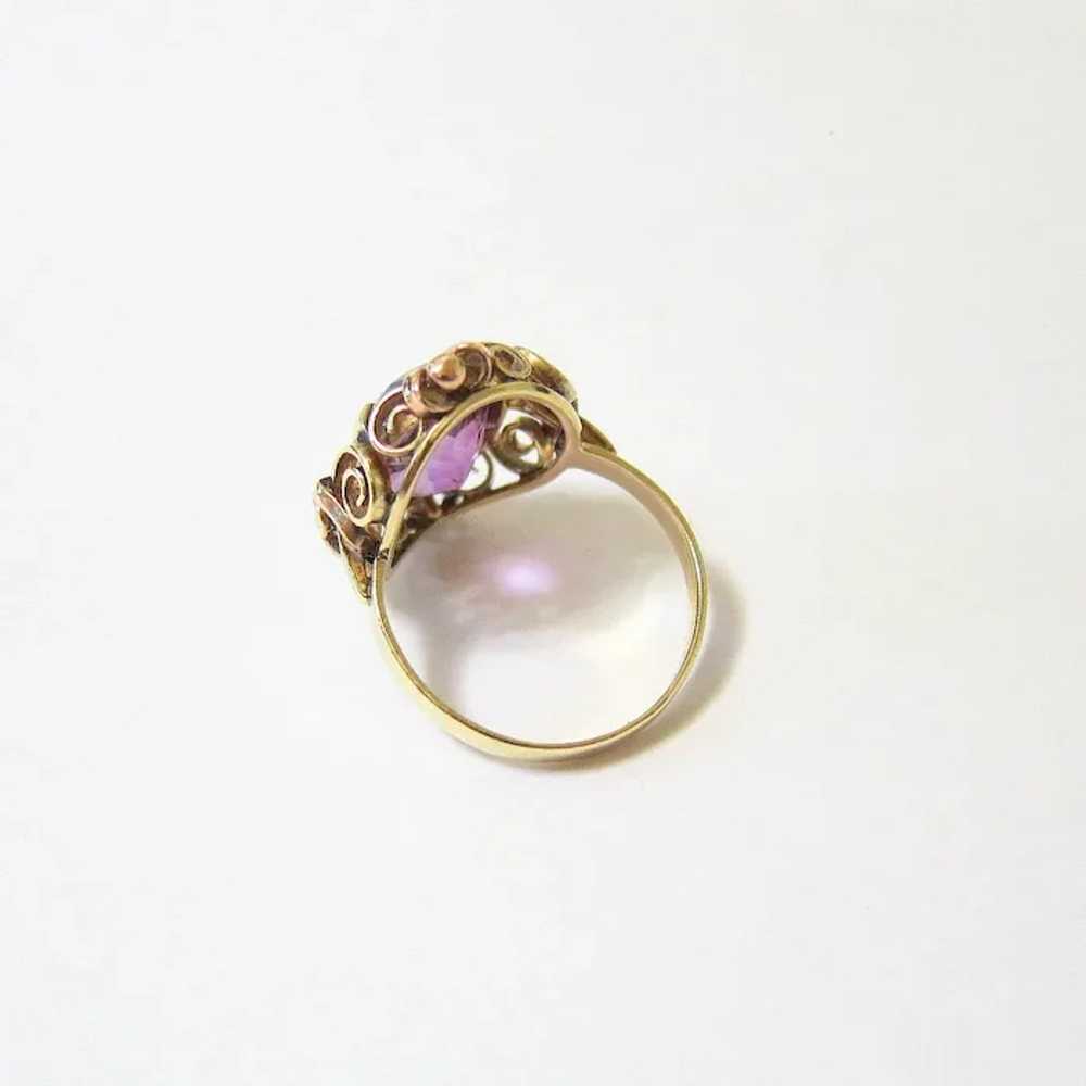 European 14K Yellow Rose Gold Oval Amethyst Ring - image 5