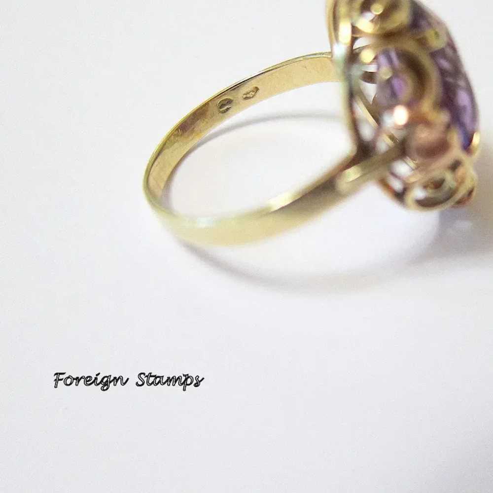 European 14K Yellow Rose Gold Oval Amethyst Ring - image 6