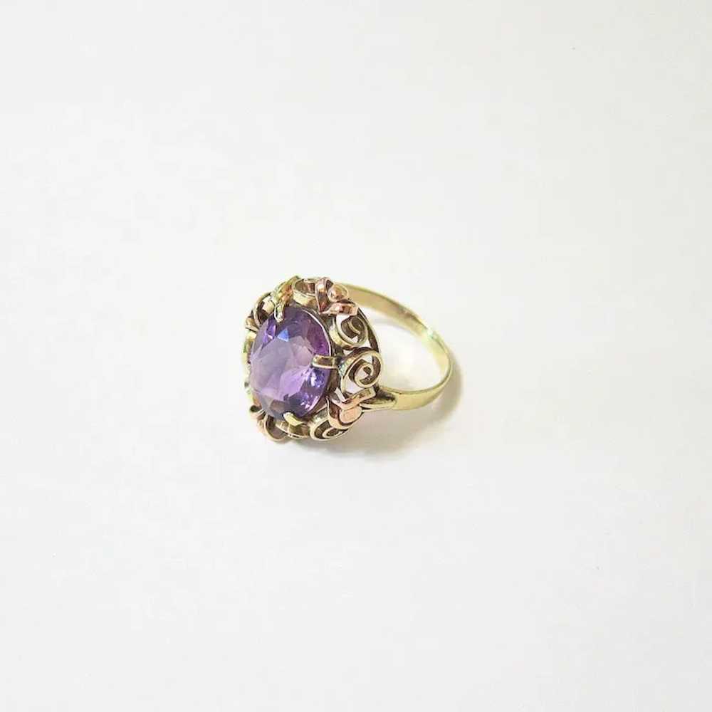 European 14K Yellow Rose Gold Oval Amethyst Ring - image 7