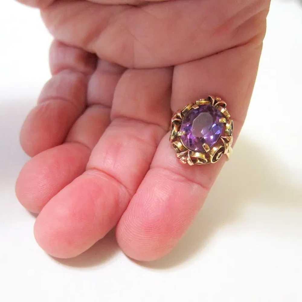 European 14K Yellow Rose Gold Oval Amethyst Ring - image 8