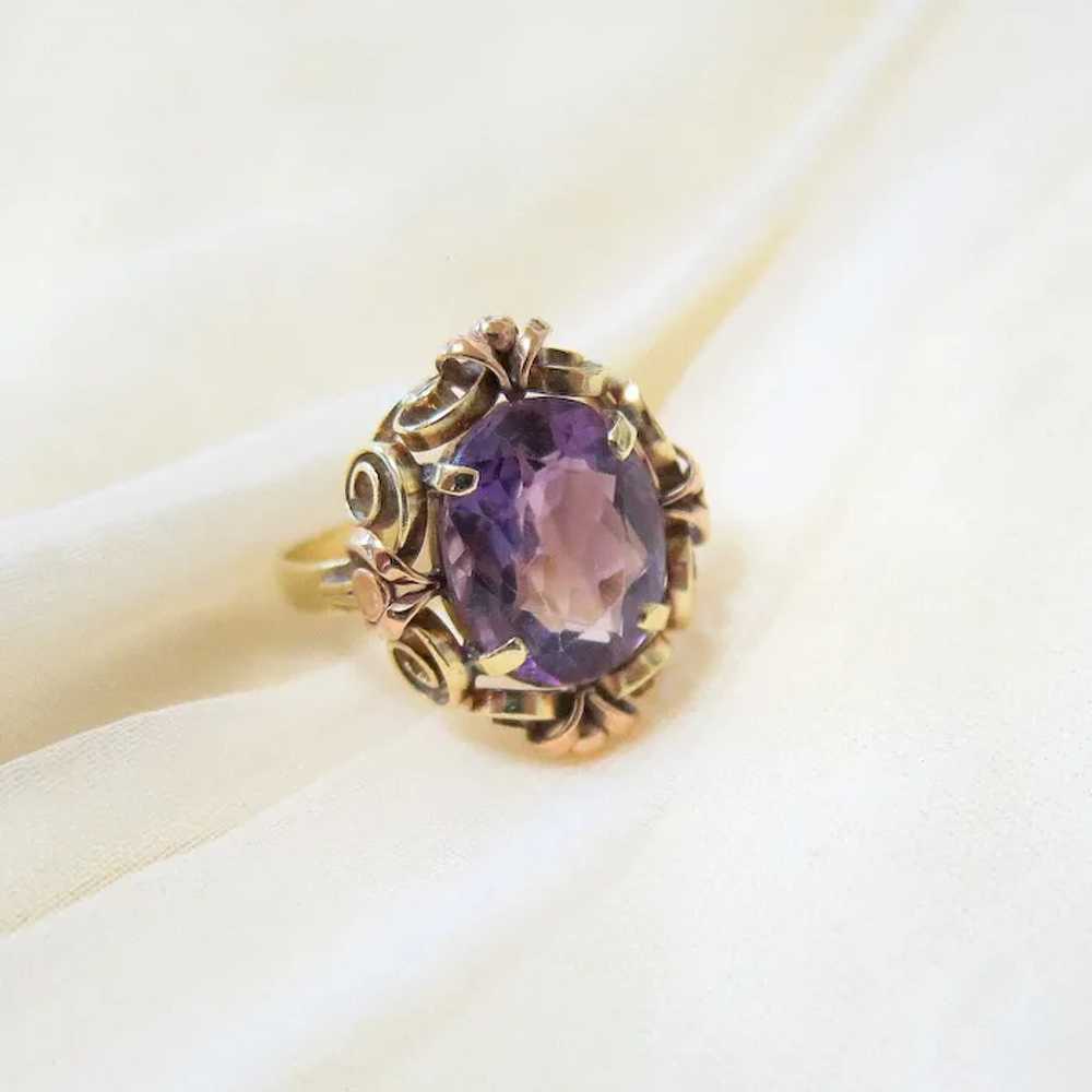 European 14K Yellow Rose Gold Oval Amethyst Ring - image 9