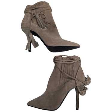 Free People Taupe Gray Suede Ankle Tie Tassel Deta