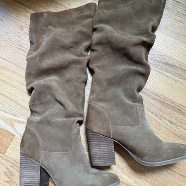 Camel suede knee high boots