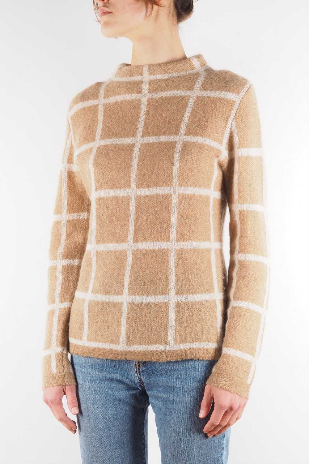 Purdey Purdey Women's Beige Plaid Mohair Knit Swe… - image 2