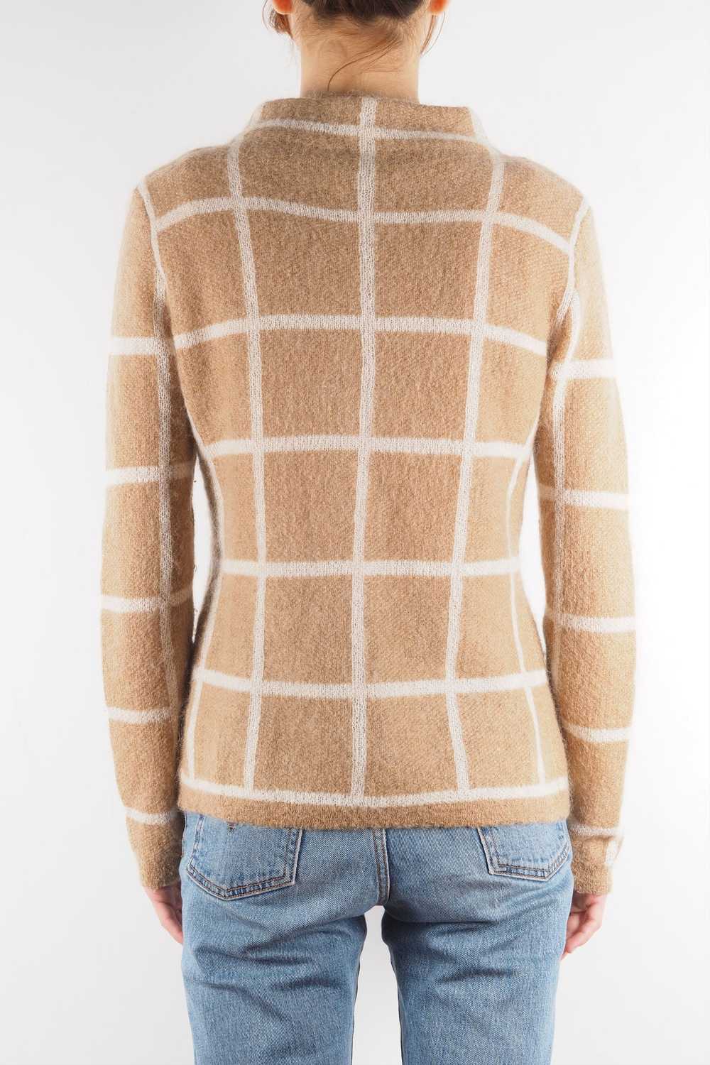 Purdey Purdey Women's Beige Plaid Mohair Knit Swe… - image 3