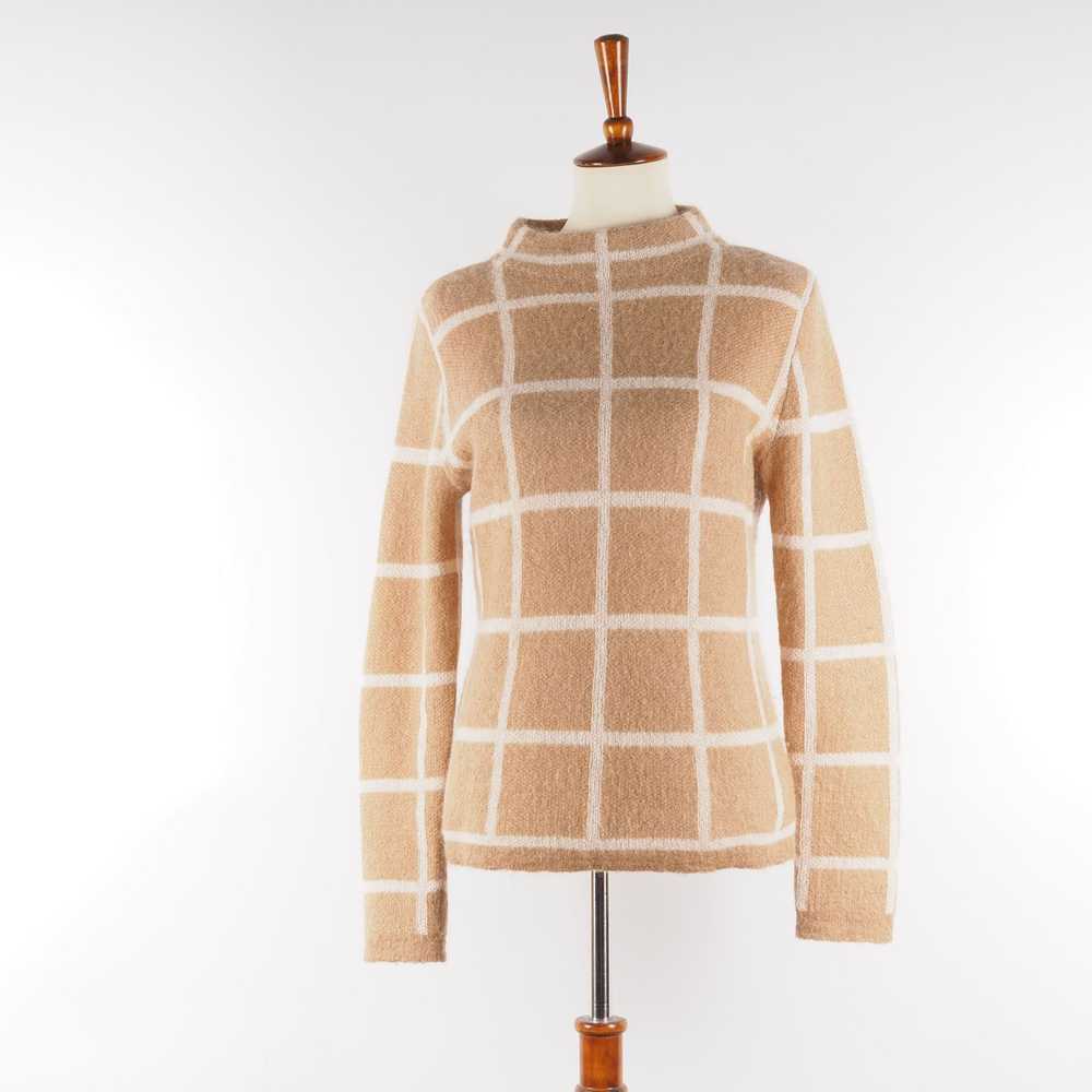 Purdey Purdey Women's Beige Plaid Mohair Knit Swe… - image 4