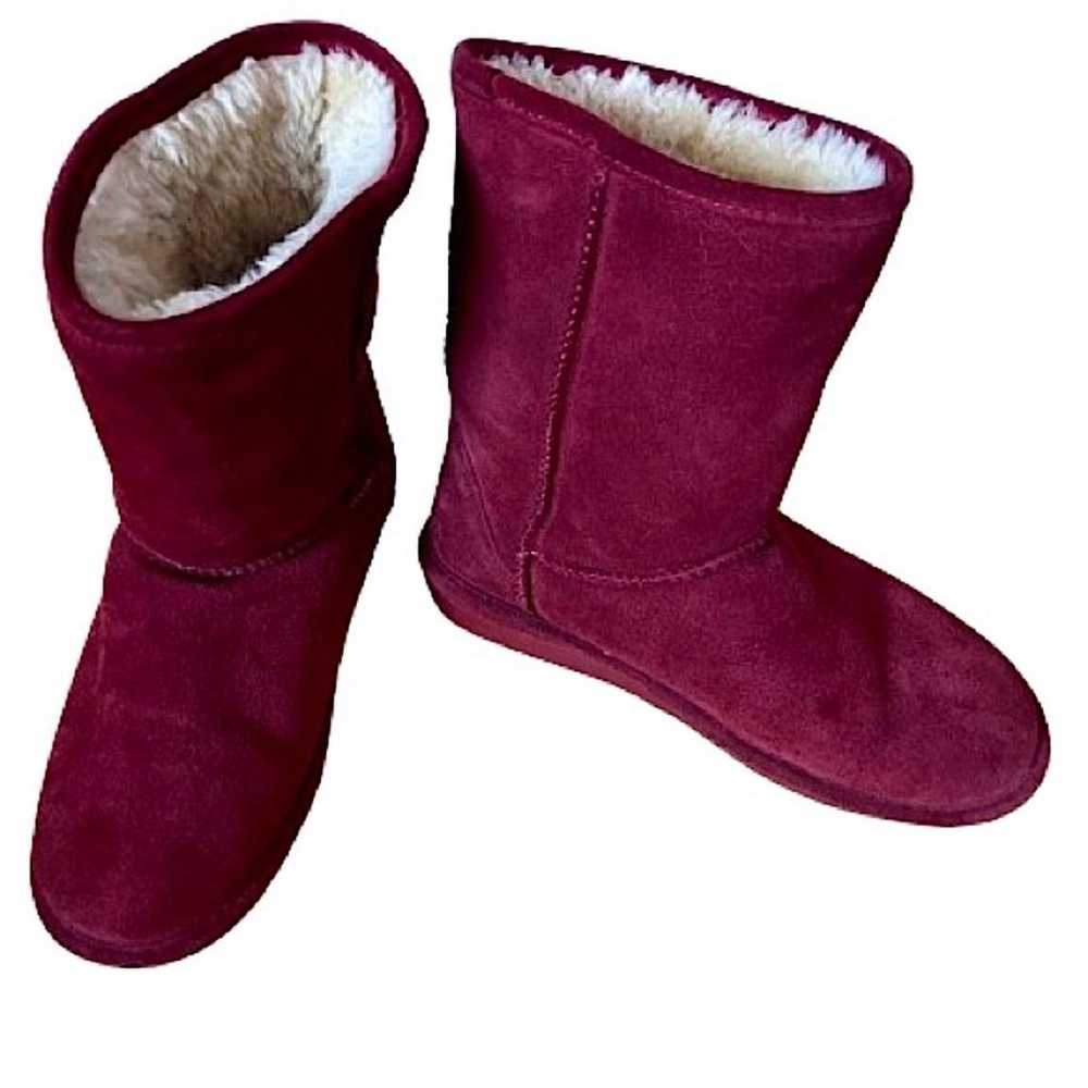 {bearpaw} Burgundy Red Suede Slip-on Short Boots … - image 1