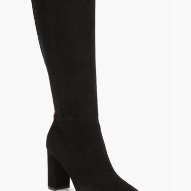 Black Suede Knee High Heeled Boots