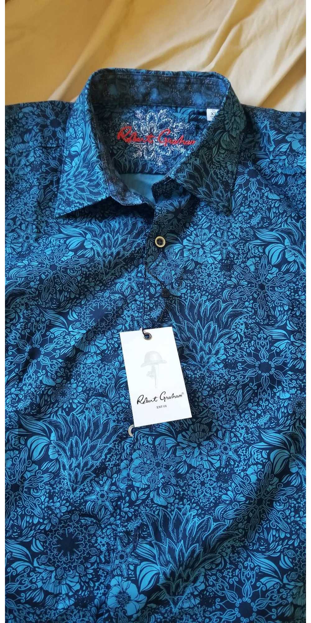 Robert Graham Blue Black Floral Shirt - image 3