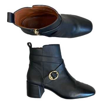 COACH Nadia Leather Ankle Bootie Heeled Buckle Log