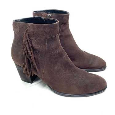 ECCO Leather Fringe Ankle Booties Side Zip Brown N