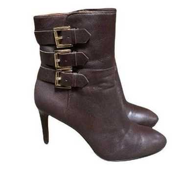 Nine West Brown Leather Buckle Heeled Bootie