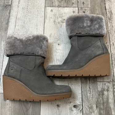 Timberland Paris Height Wedge Boots Gray Suede Sh… - image 1