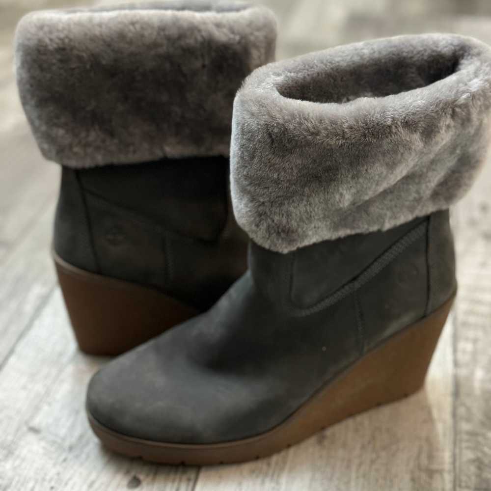 Timberland Paris Height Wedge Boots Gray Suede Sh… - image 2