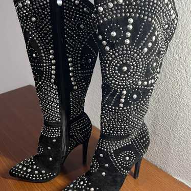 Olivia Miller Knee High Black Boots Studded Detai… - image 1