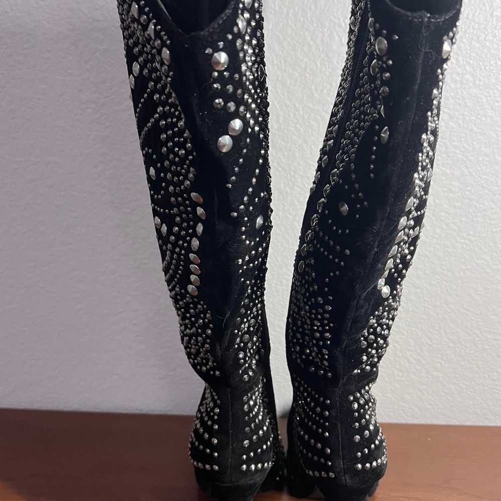 Olivia Miller Knee High Black Boots Studded Detai… - image 5