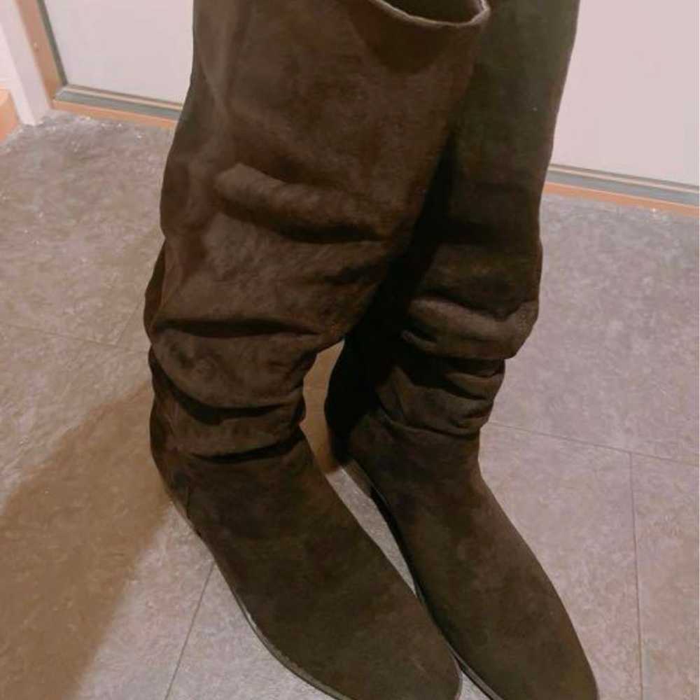 Long boots, mid boots, suede, black, size 25.5. - image 1