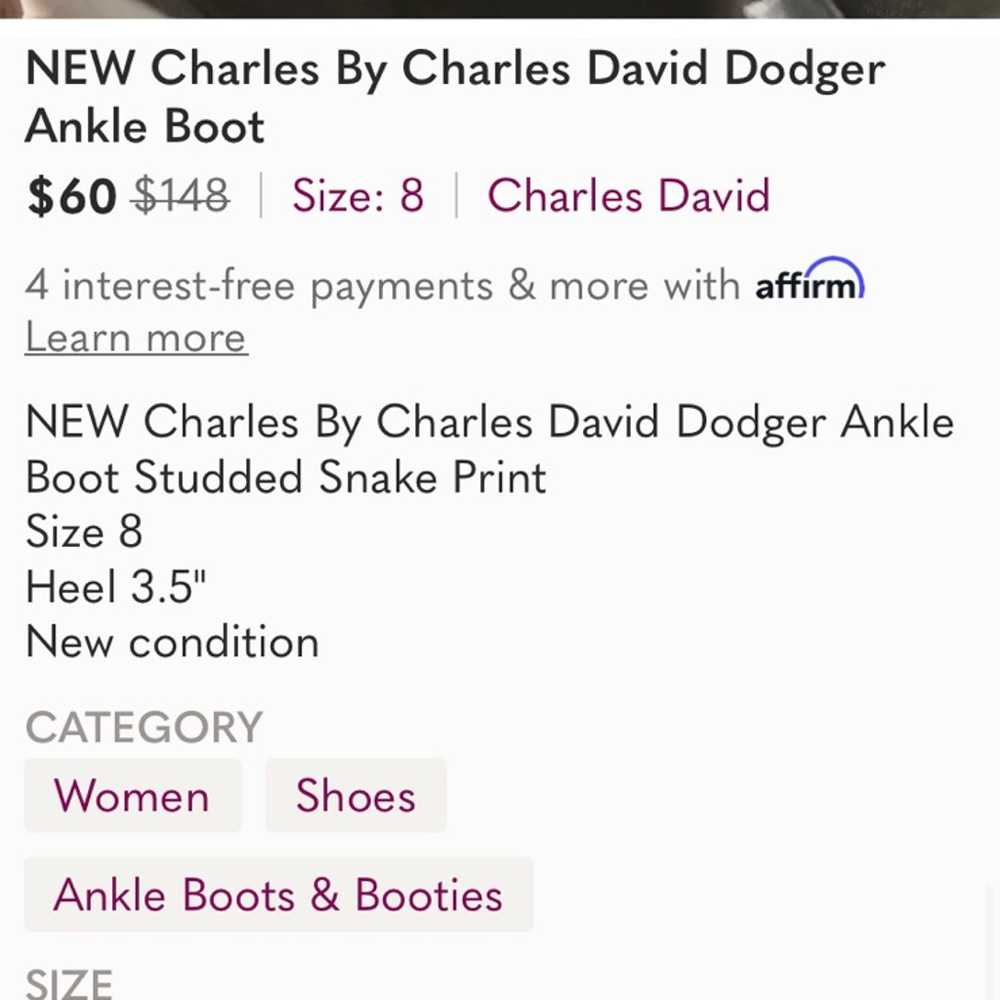 Charles David dodger snake print boots size 8 - image 7