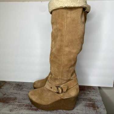 Aldo platform tan suede knee high boots 90s 1990s 