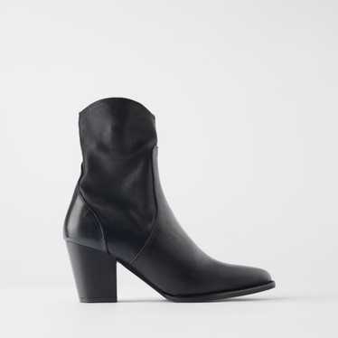 ZARA 100% LEATHER COWBOY ANKLE BLACK BOOTS LIKE NE