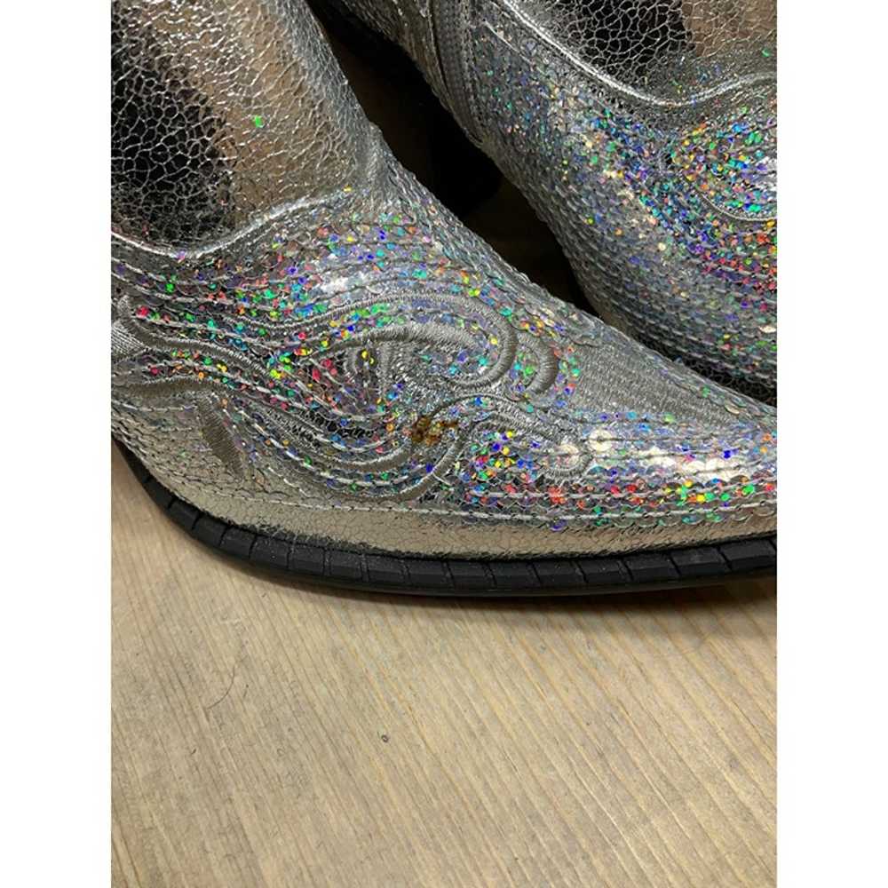 US9 Silver Sequin Faux Leather Party Western Boot… - image 3