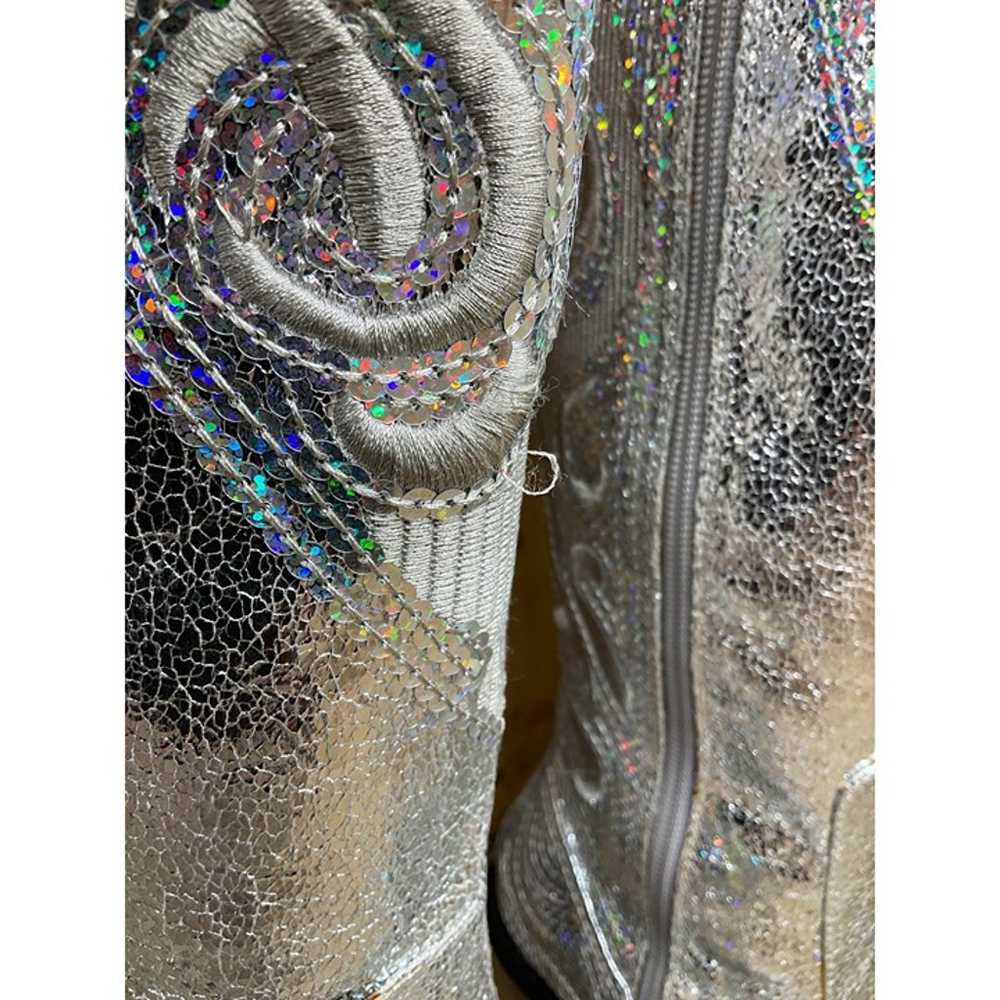 US9 Silver Sequin Faux Leather Party Western Boot… - image 4