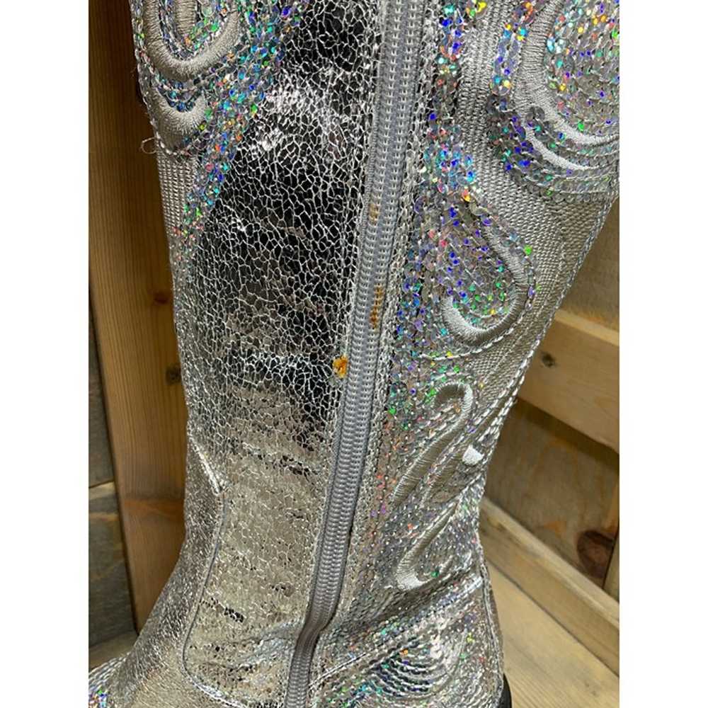 US9 Silver Sequin Faux Leather Party Western Boot… - image 6