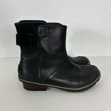 Sorel Black Leather Midi Winter Boots