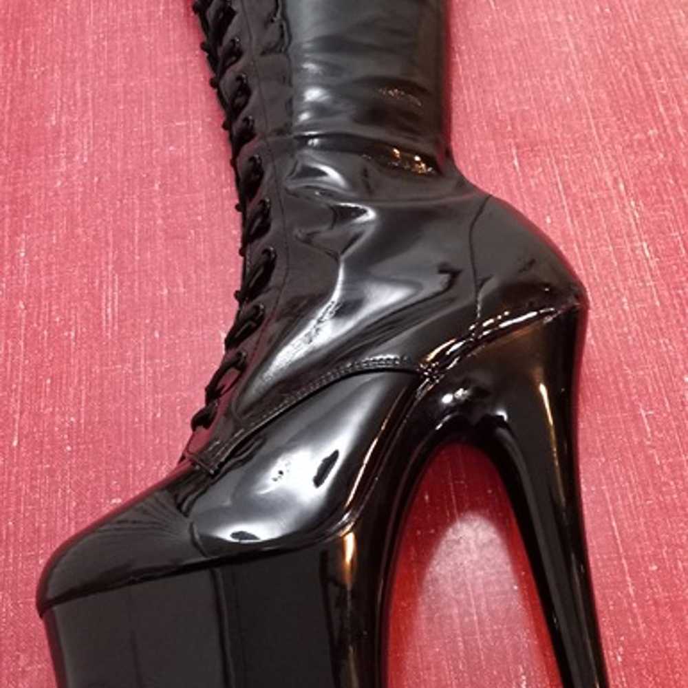 PLEASER 8" Heel Black Patent Platform Side Zip Kn… - image 12