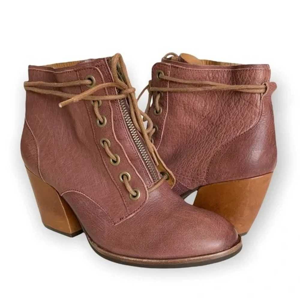 KORK EASE Kalpana Red Brown Leather Lace Up Zip F… - image 1