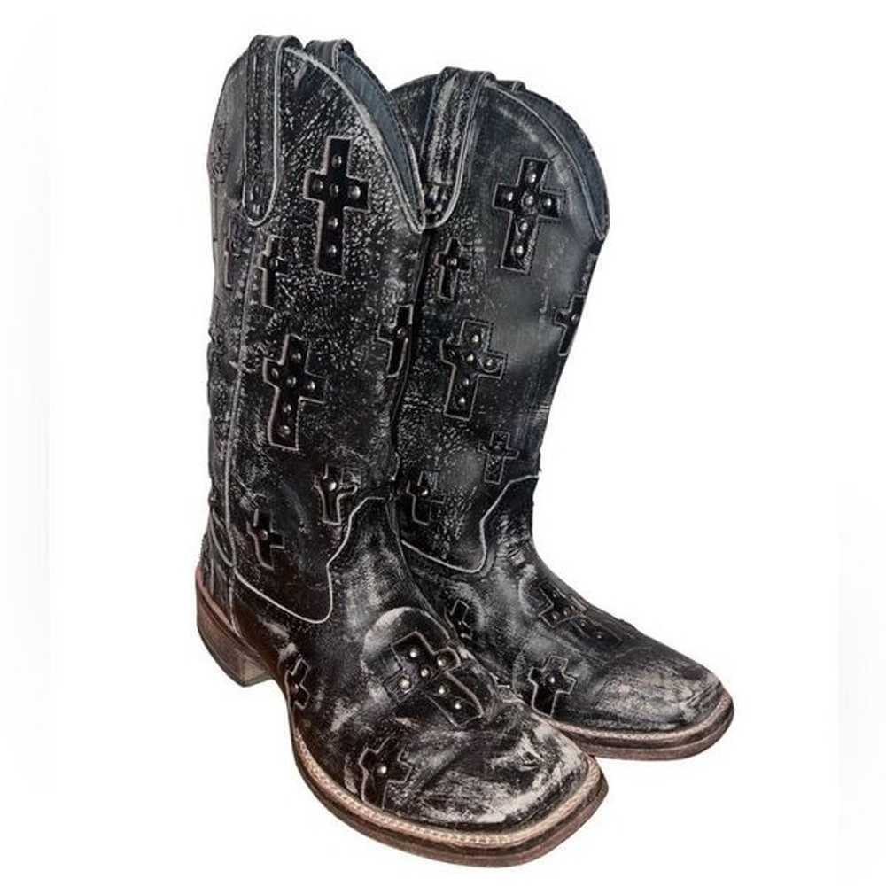 Roper Women’s Western Black Leather Cross Mid Cal… - image 1