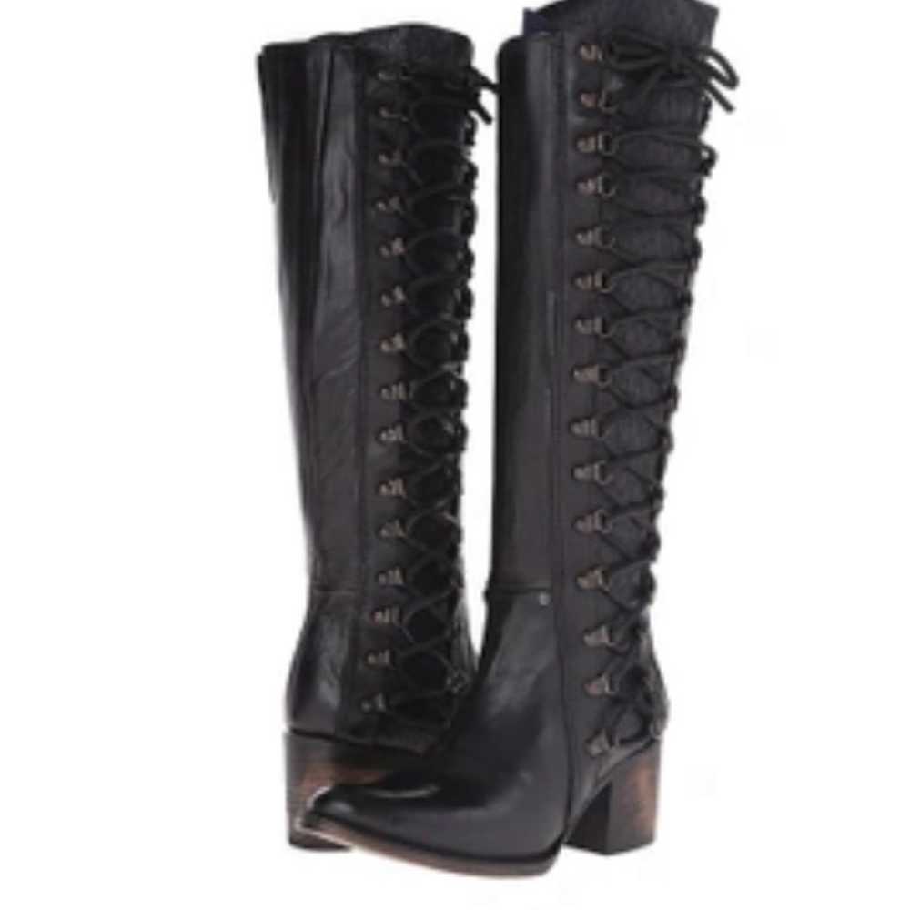 Black Leather Lace Up Boots Knee High Boots by Fr… - image 2