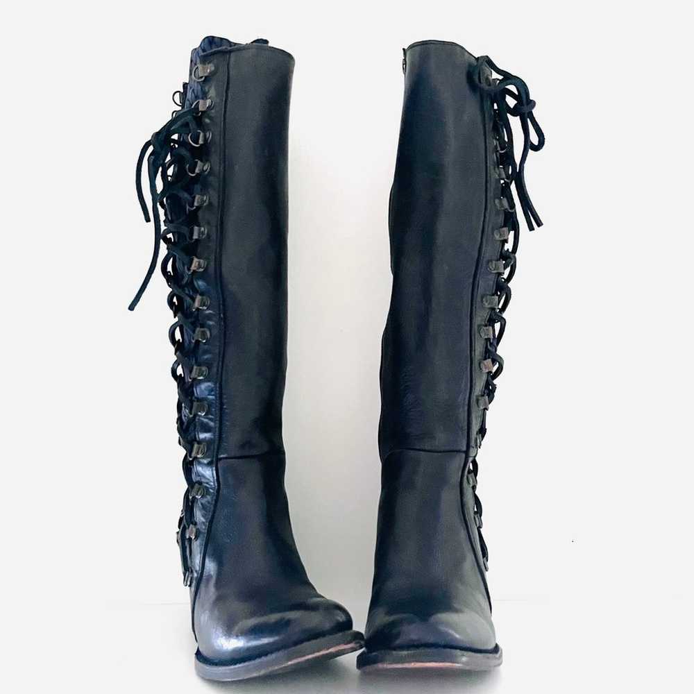 Black Leather Lace Up Boots Knee High Boots by Fr… - image 4