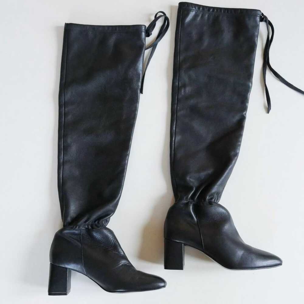 Zara New Black Leather Boots Heeled Over The Knee… - image 1