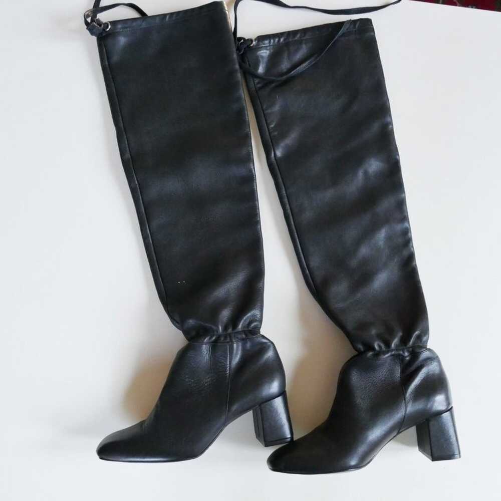 Zara New Black Leather Boots Heeled Over The Knee… - image 5