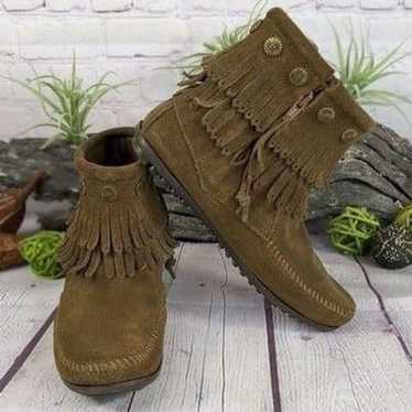 Minnetonka Double Fringe Side Zip Moccasin Boot