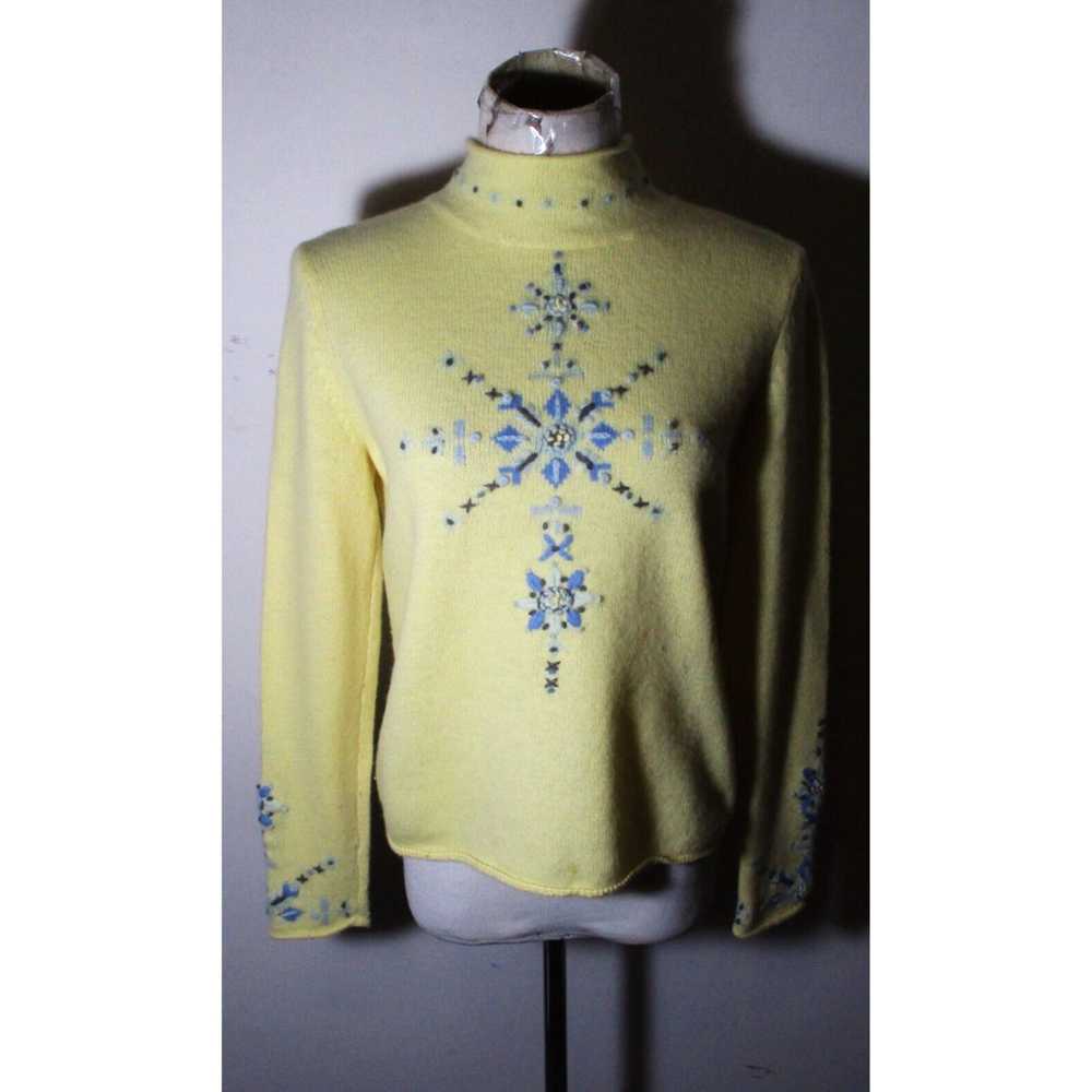 Blend Yellow Angora Blend Embroidered Mock Neck S… - image 1