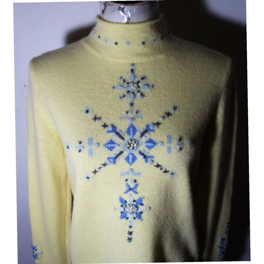 Blend Yellow Angora Blend Embroidered Mock Neck S… - image 2