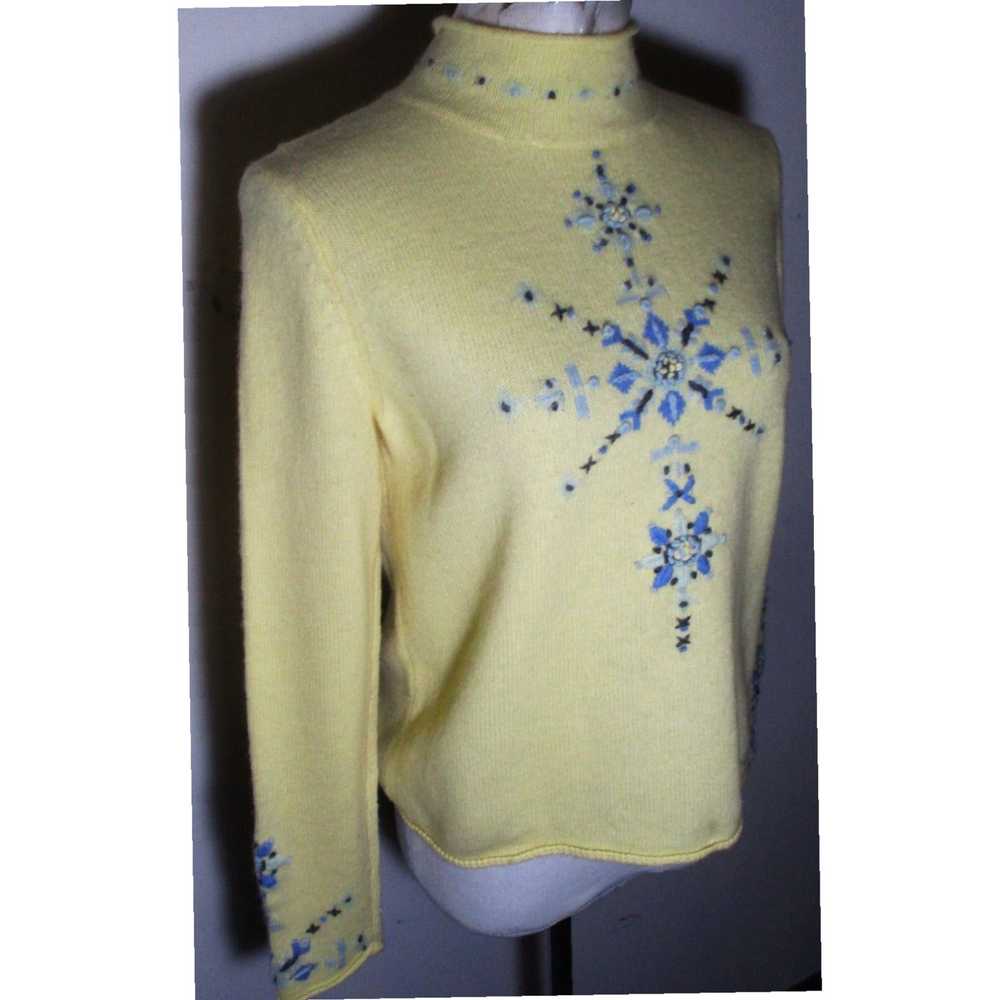 Blend Yellow Angora Blend Embroidered Mock Neck S… - image 3